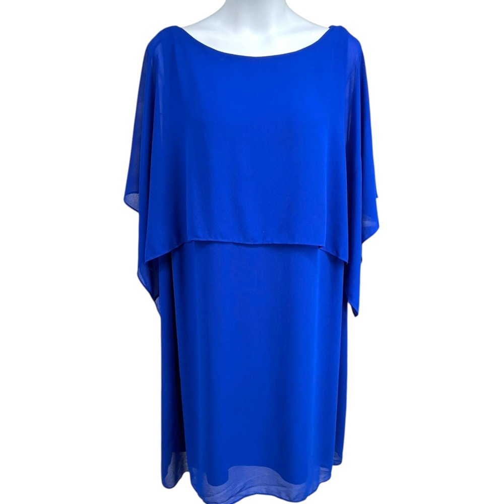 Jessica Howard Plus Size 22W Blue Chiffon Cape Overlay Dress